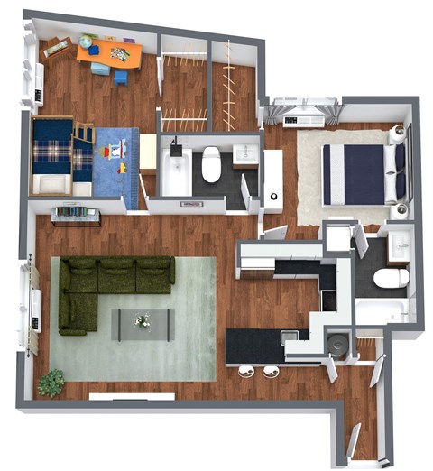 Floor plan for 2 beds, 2 baths, 900 sqft